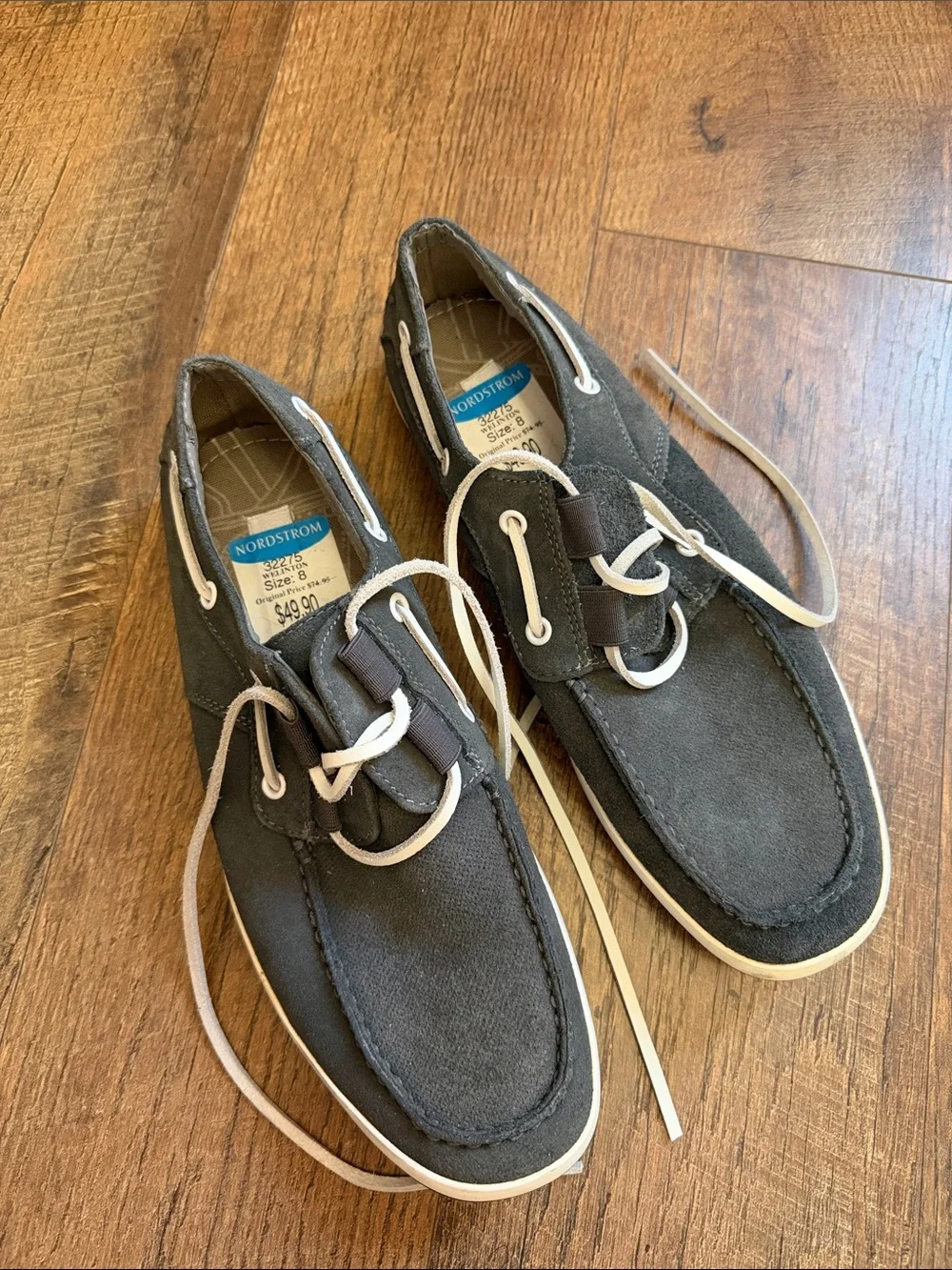 Steve Madden Men's Charcoal Suede Boat Shoes with White Laces